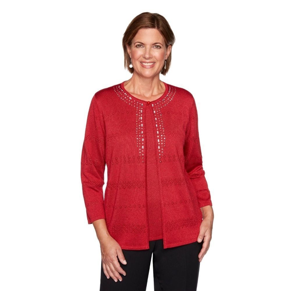 Alfred Dunner - Classic Red Women's Cardigan with Embellishments